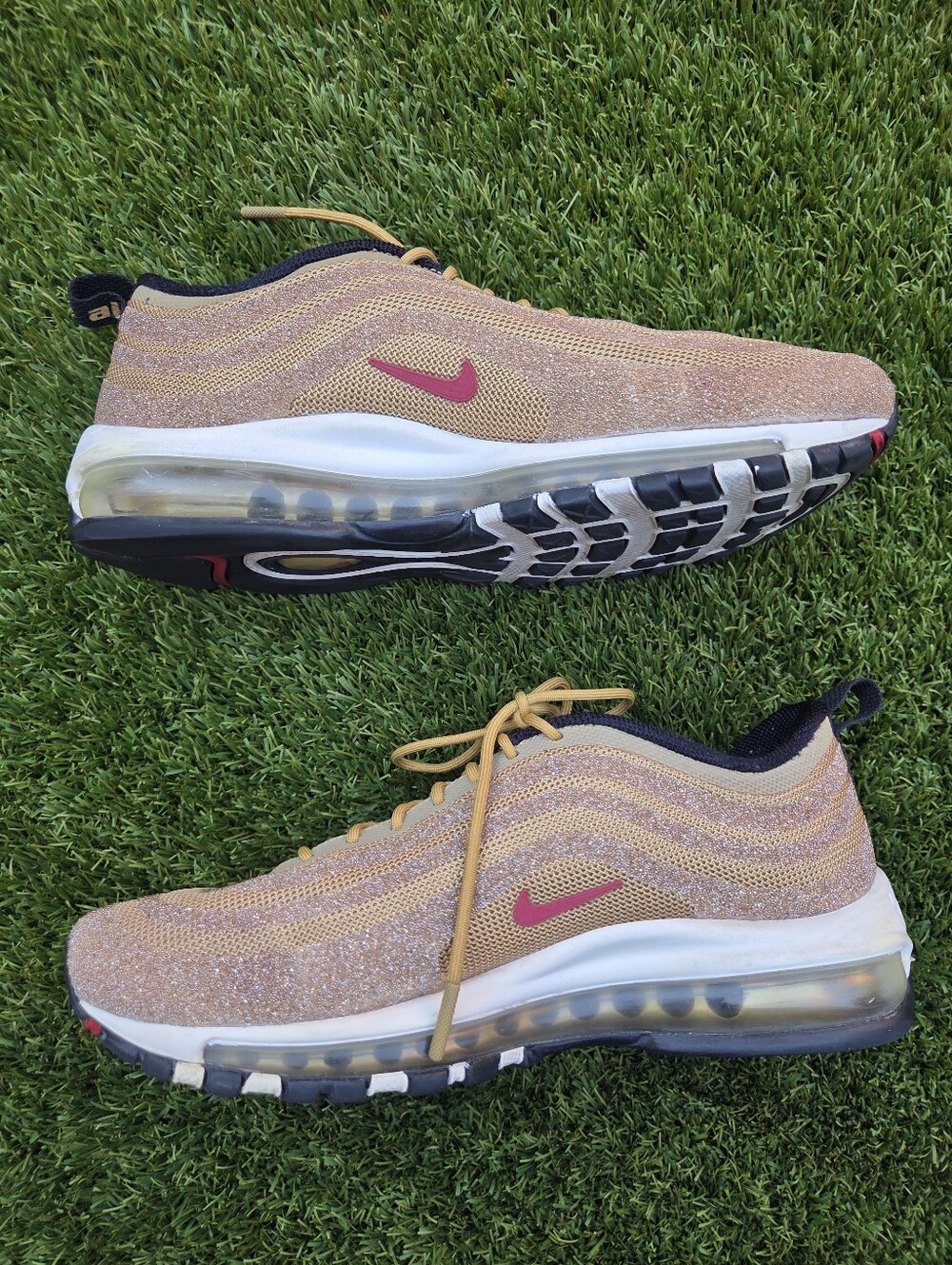 Nike Air Max 97 Gold W/ Swarvoski Crystals - Shiny - Glam Sneakers - EUC - 9